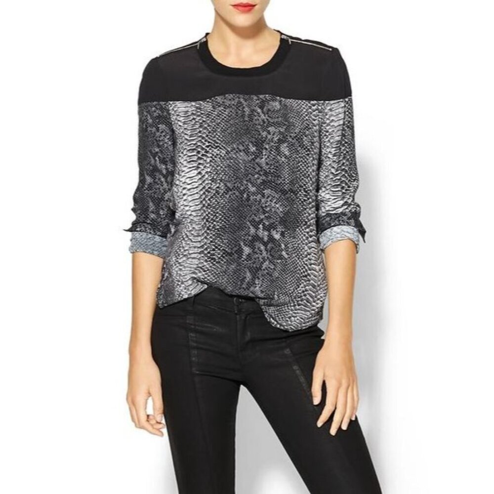 Rebecca Taylor Python Print Rayon Blouse Women’s Size 2 | Long Sleeve Casual Top